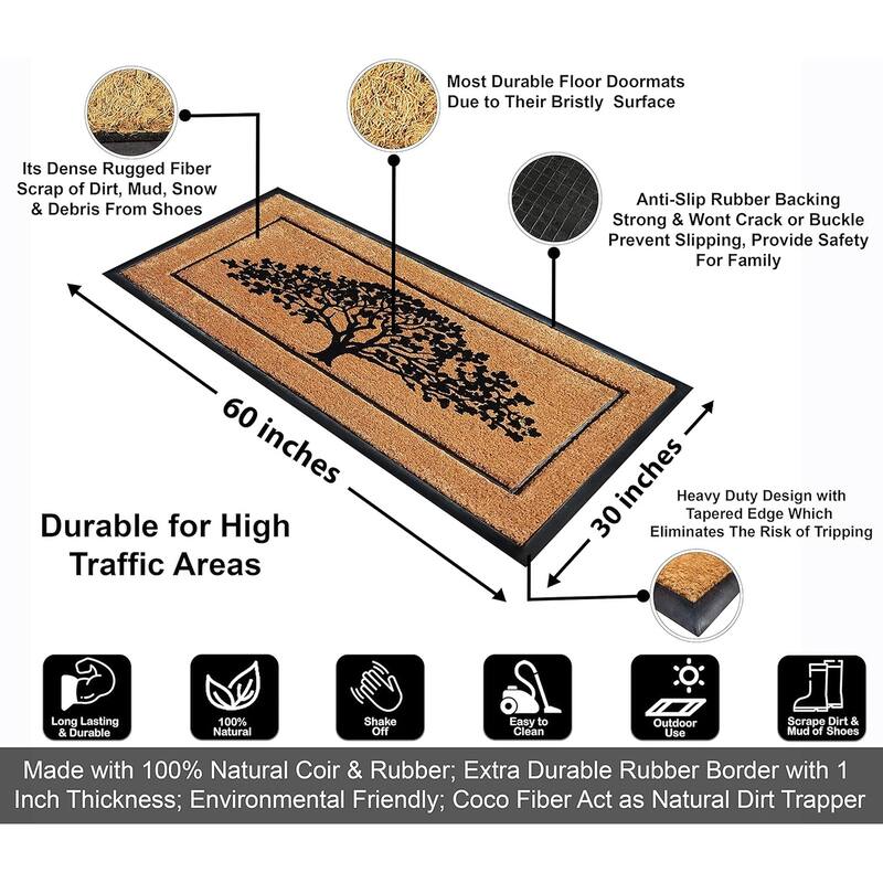 A1HC Natural Coir & Rubber Hand Flocked Large Door Mat