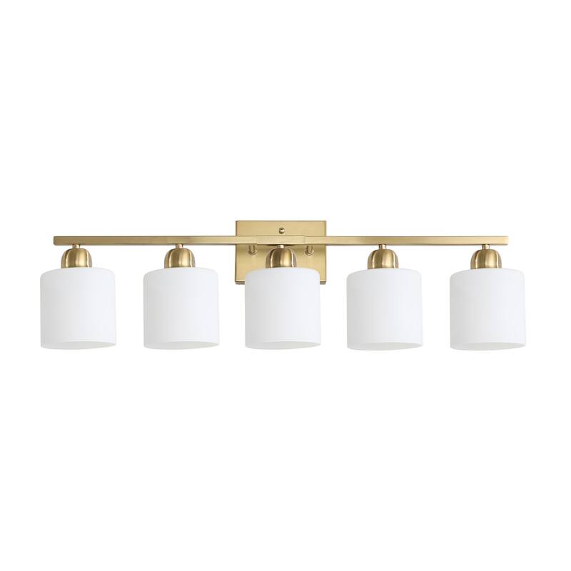 5-Light Gold Bathroom Vanity - Milky Frosted Glass - E26 Socket