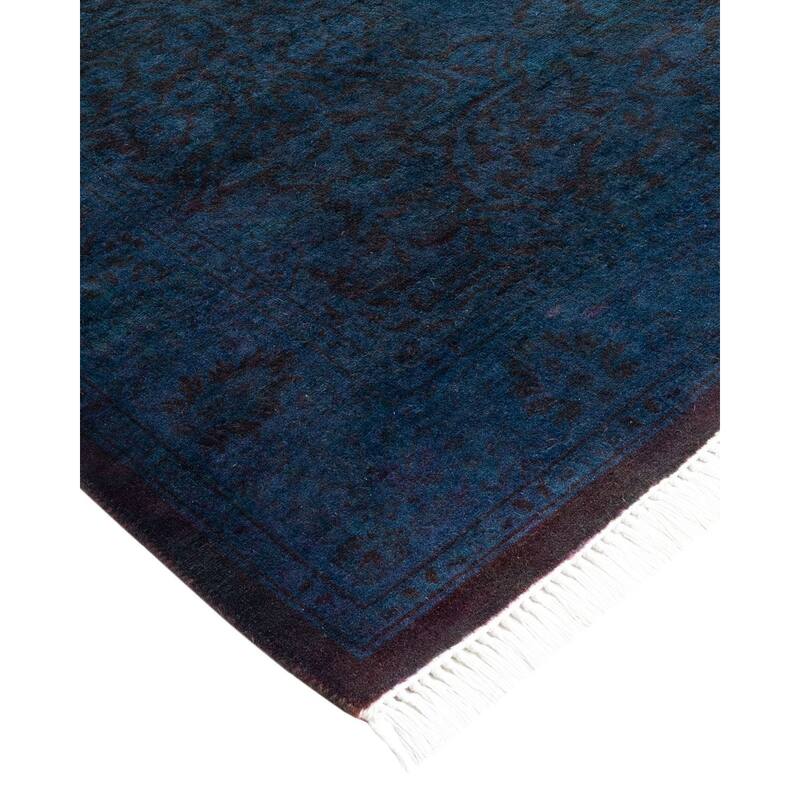 Overton Hand Knotted Wool Vintage Inspired Modern Contemporary Overdyed Blue Runner Rug - 2' 8" x 10' 8"