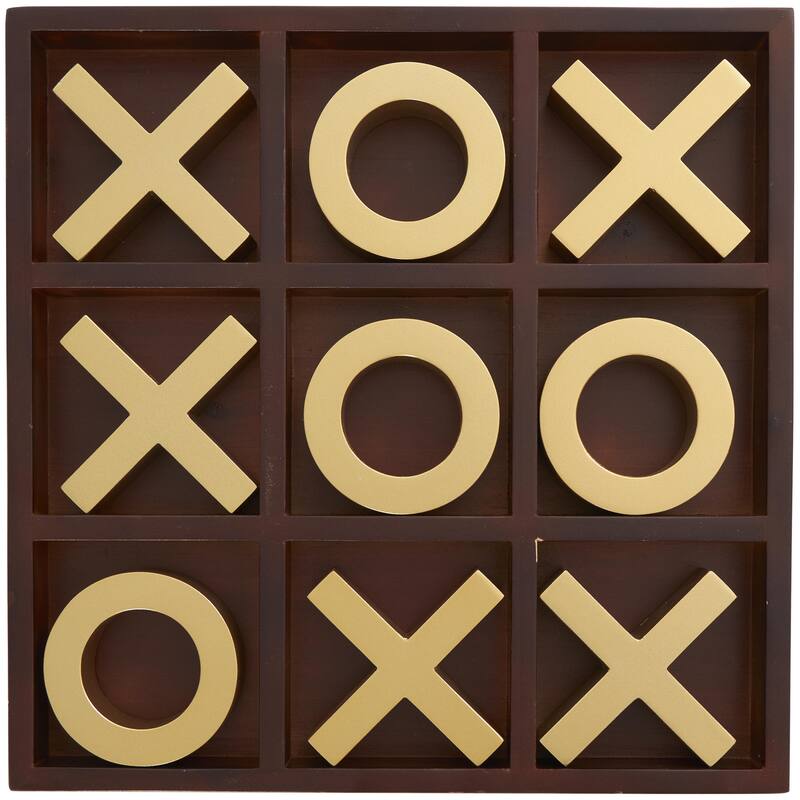 Wooden Tic Tac Toe Game Set with Gold X and O Pieces - Brown - Roche River Decor