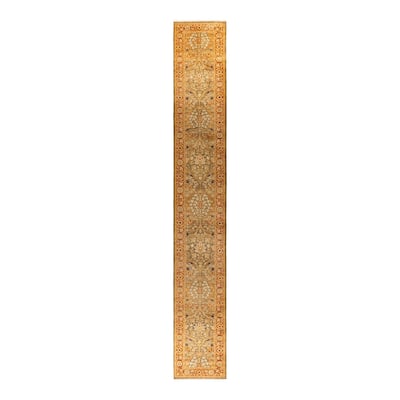 Overton Hand Knotted Wool Vintage Inspired Traditional Ottoman Green Runner Rug - 3' 1" x 22' 1"