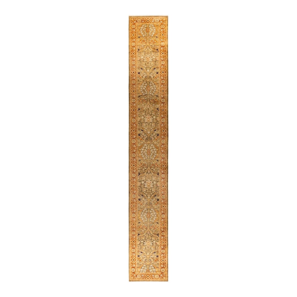 Overton Hand Knotted Wool Vintage Inspired Traditional Ottoman Green Runner Rug - 3' 1" x 22' 1"