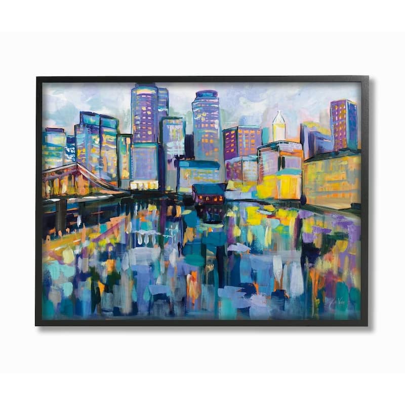 Stupell Boston Harbor Abstract Cityscape Painting Framed Wall Art
