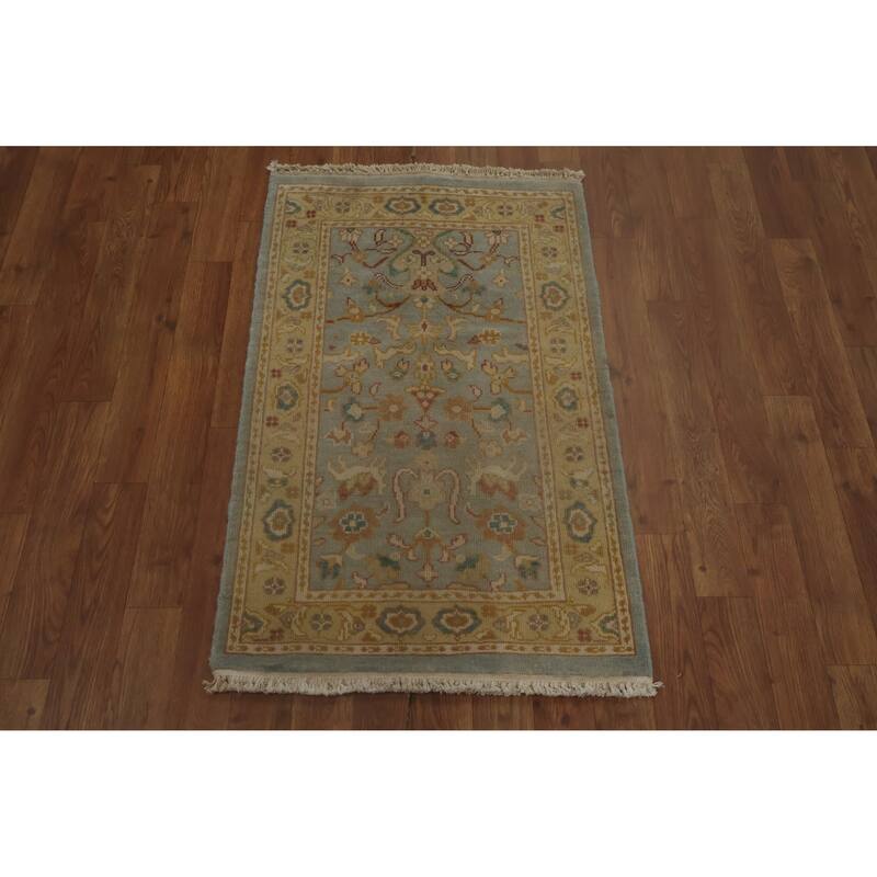 Hand Knotted Oriental 100% Wool Carpet Traditional Floral Navy Blue & Blues Ziegler Area Rug - 3' 2'' X 2' 0''