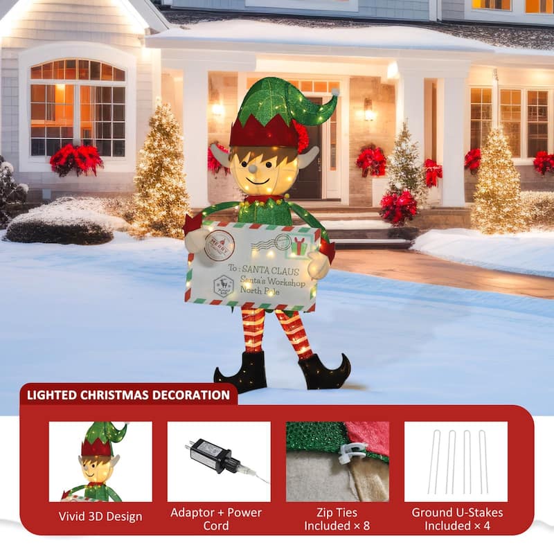 VEIKOUS 4.8FT Lighted Christmas Postman Elf Sign, LED Santa's Mailbox Display with 100 Warm White Lights