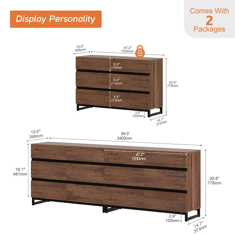 WAMPAT Dresser for Bedroom, Closet Organizers and Storage with Drawers, Chest of Drawers with Metal Base, Modern Wooden Dresser