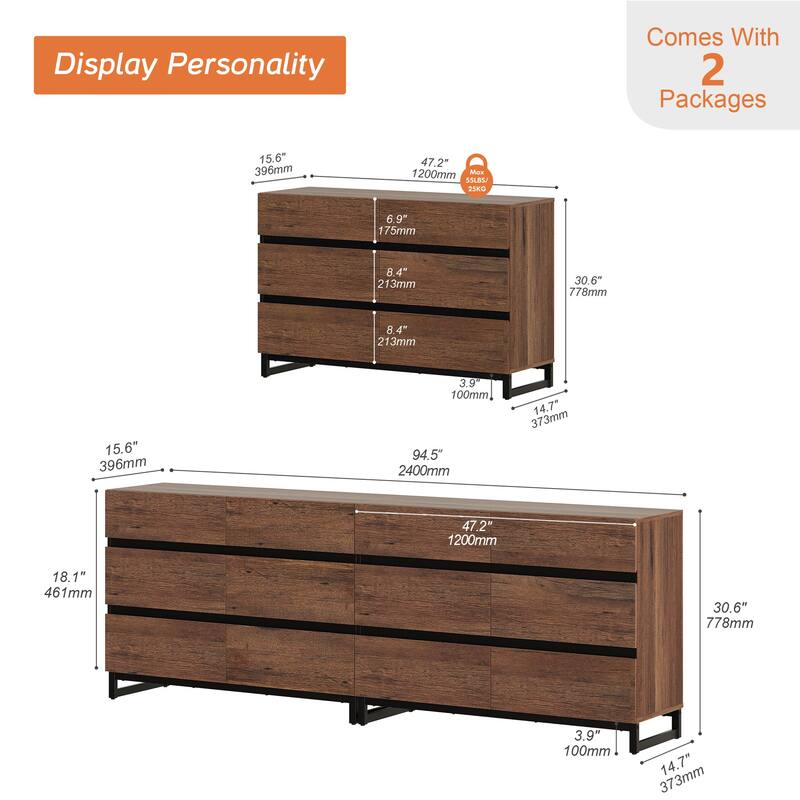WAMPAT Modern Buffet Sideboards, Sideboard Buffet Cabinet with 6 Drawers , Coffee Bar Storage Cabinet for Kitchen