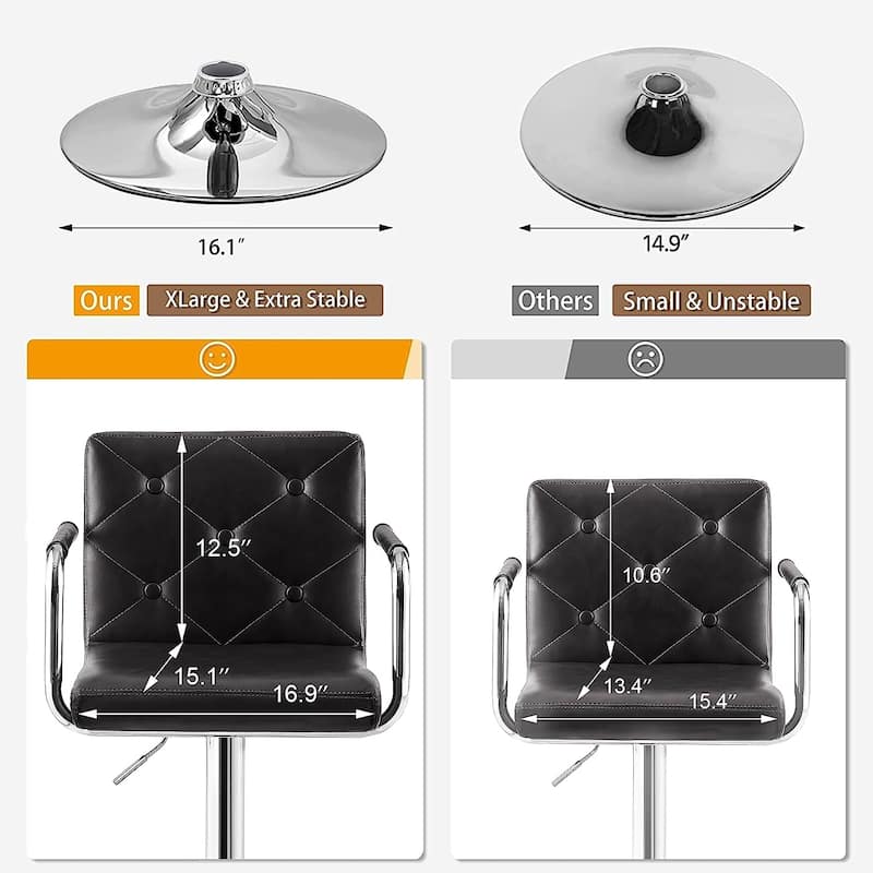 Javlergo Set of 2 Bar Stools Adjustable Swivel PU Leather Barstools with Arm and Back