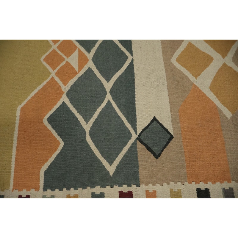 Hand Woven Oriental 100% Wool Carpet Southwestern Tribal Brown Kilim Area Rug - 14' 2'' X 11' 10''