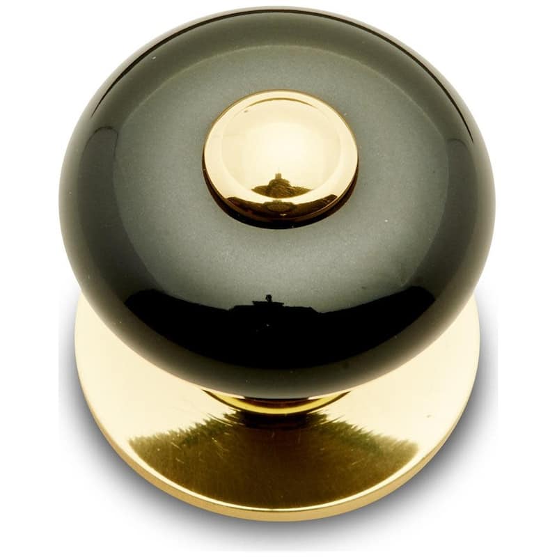 RK International CK-31-FLAT-BTN-LG Porcelain 1-1/4" Round Classic Flat - Polished Brass / Black