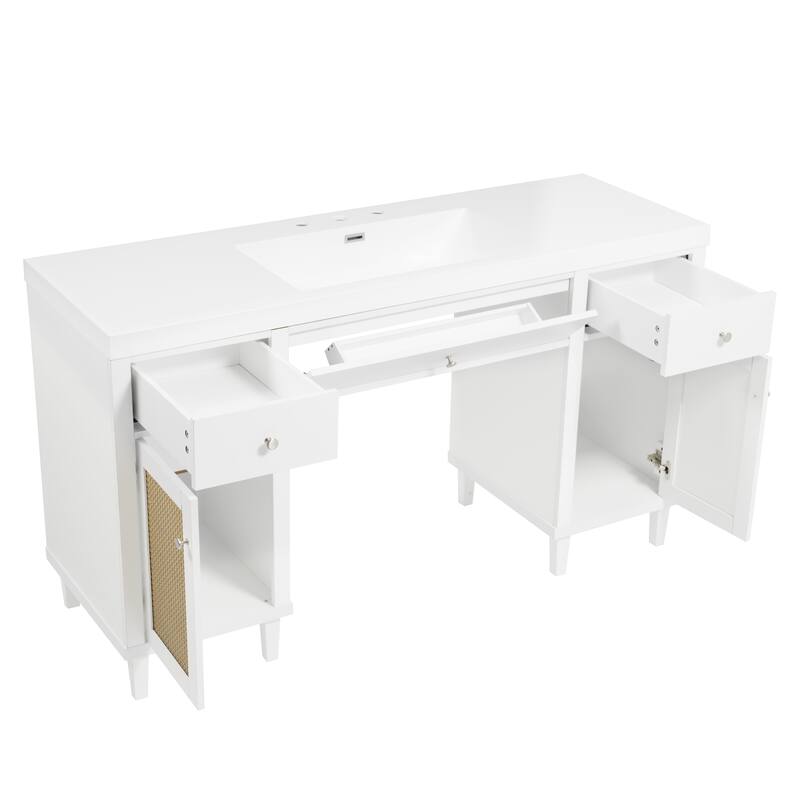 Christopher Knight Home - Aurelia Modern Solid Wood Legs Bathroom Vanity with Spacious Storage and Tip-Out Tray