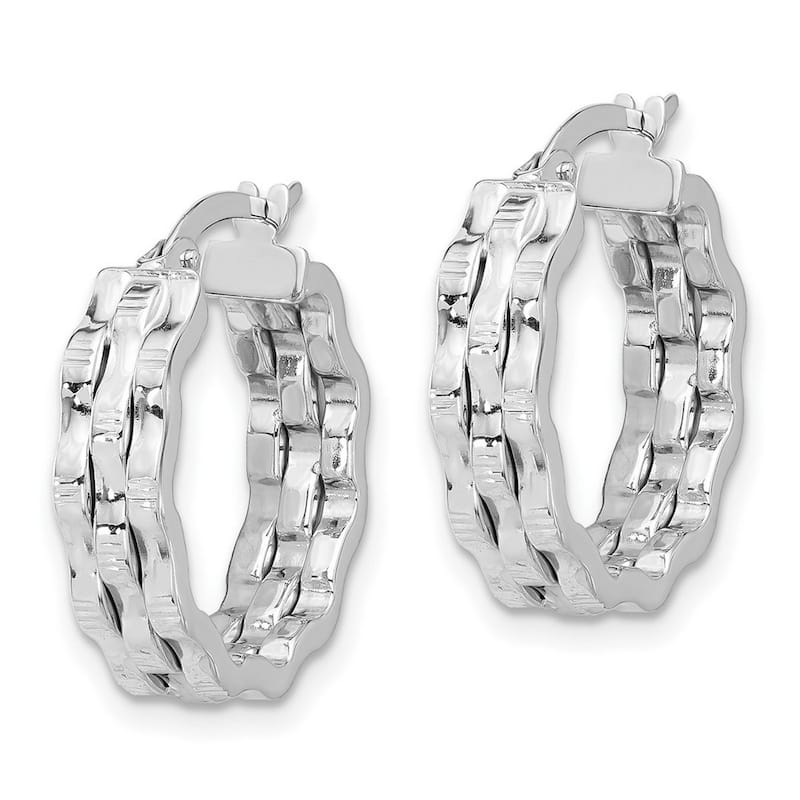 Curata 14k White Gold Polished and Textured Hoop Earrings - 20x29mm