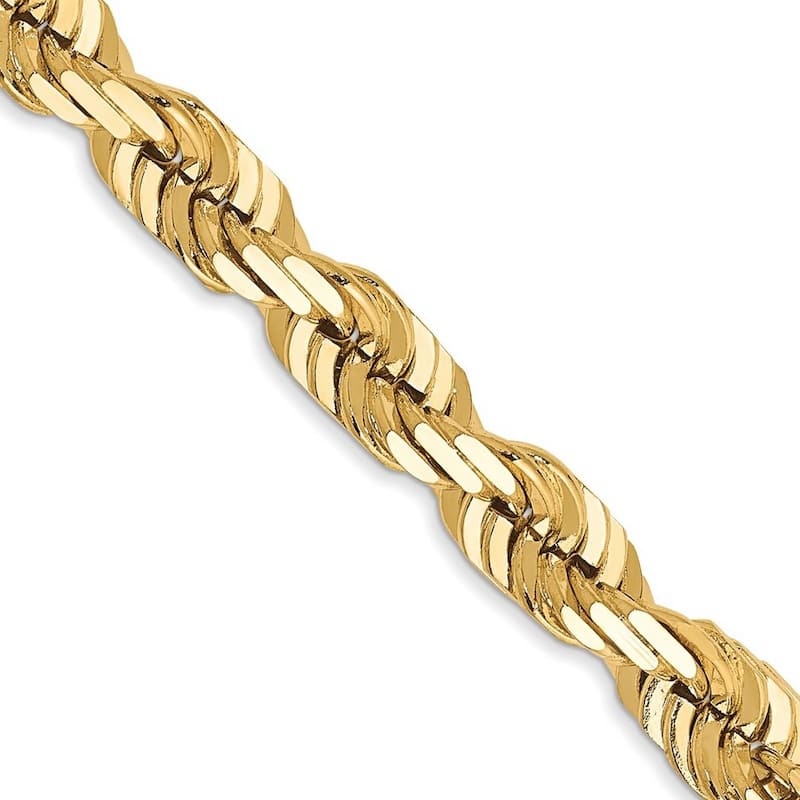 Curata 10k Yellow Gold Solid 6mm Handmade Sparkle Cut Rope Chain Bracelet Lobster Claw