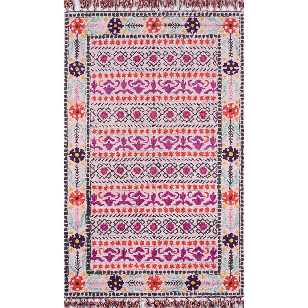 Momeni Tahoe Hand-tufted Pink Geometric/Floral Wool Area Rug