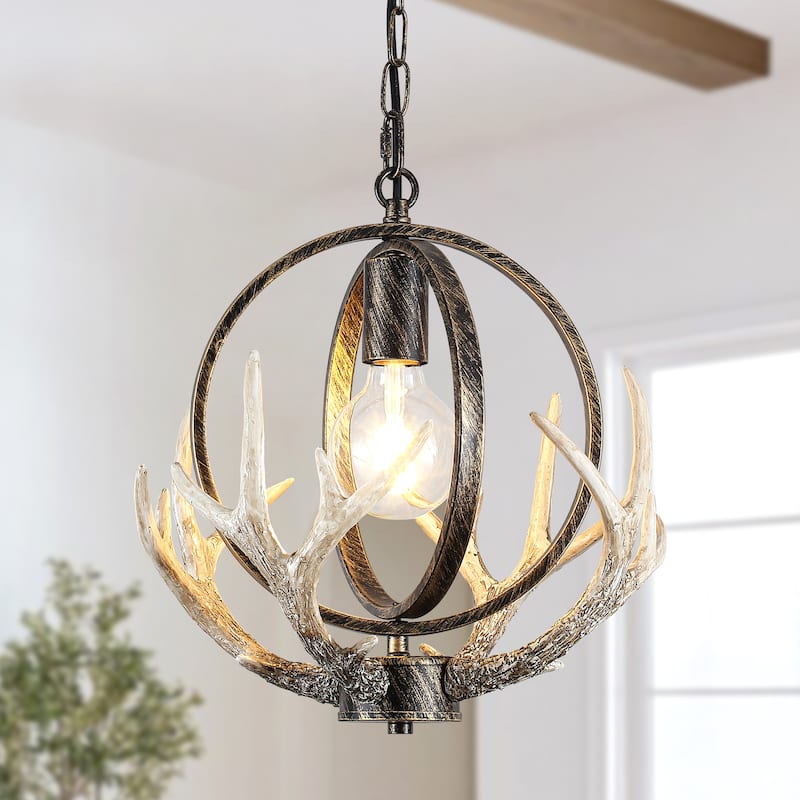 13inch Single Light Antler Rustic Farmhouse Style with Metal Frame Chandelier - Black and Gold