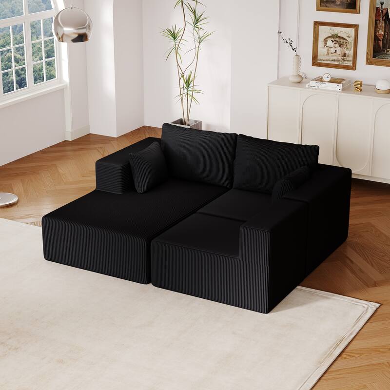 L Shaped Sectional Foam Sofa, Upholstered Corduroy Fabric Sofa, Modular Cloud Couch with Chaise Lounge & Removable Covers