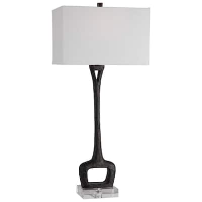 Crystal Foot Table Lamp with White Rectangular Shade - 35.75" - Black and White