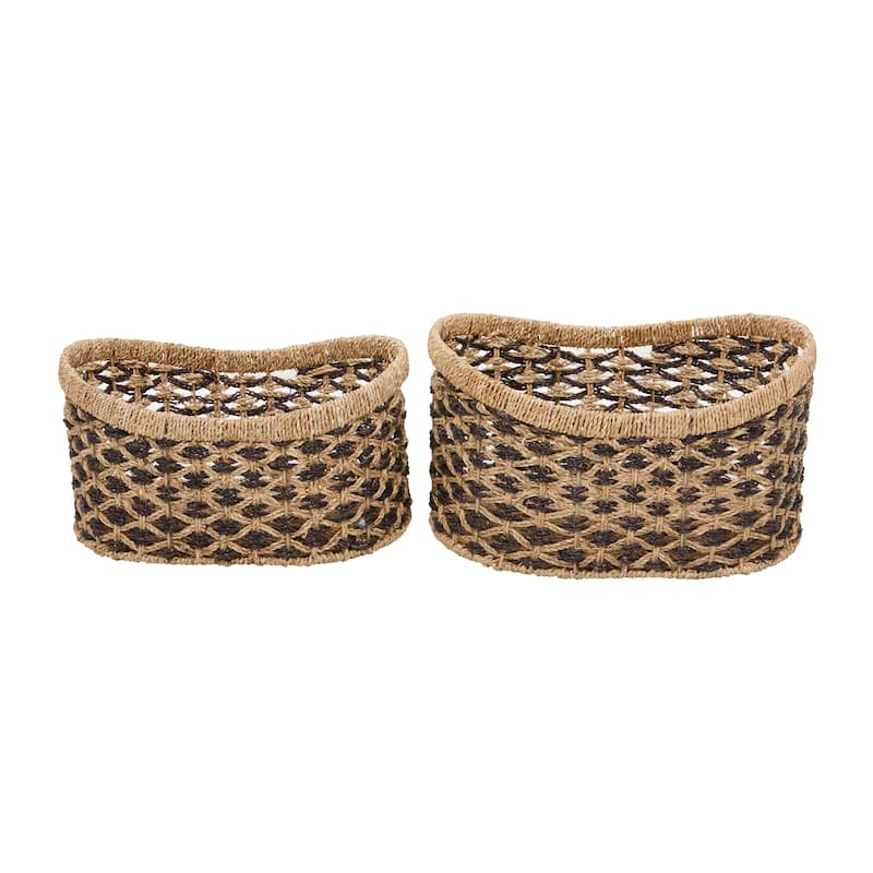 Seagrass Handmade Two Toned Storage Basket with Handles - Set of 2 Brown - Roche River Decor - 13"W x 18"L x 10"H