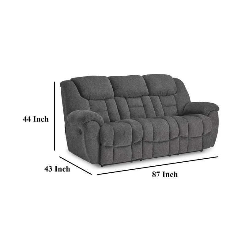 Dane Manual Reclining Sofa, Gray Polyester, Pillow Top Arms, 87 Inch