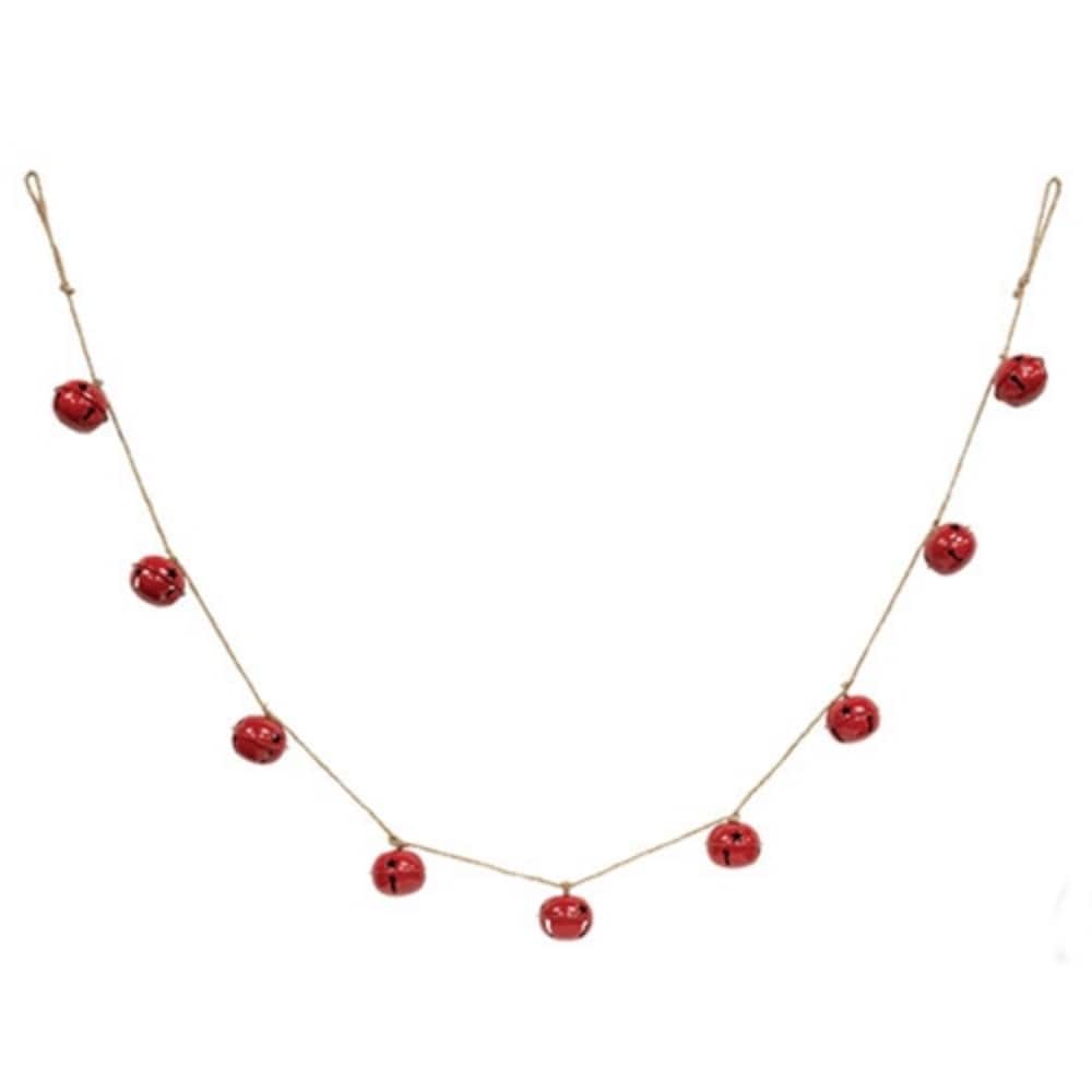 Red Metal Jingle Bell Garland 60” Long with Star Cutout Bells for Christmas Tree Decor