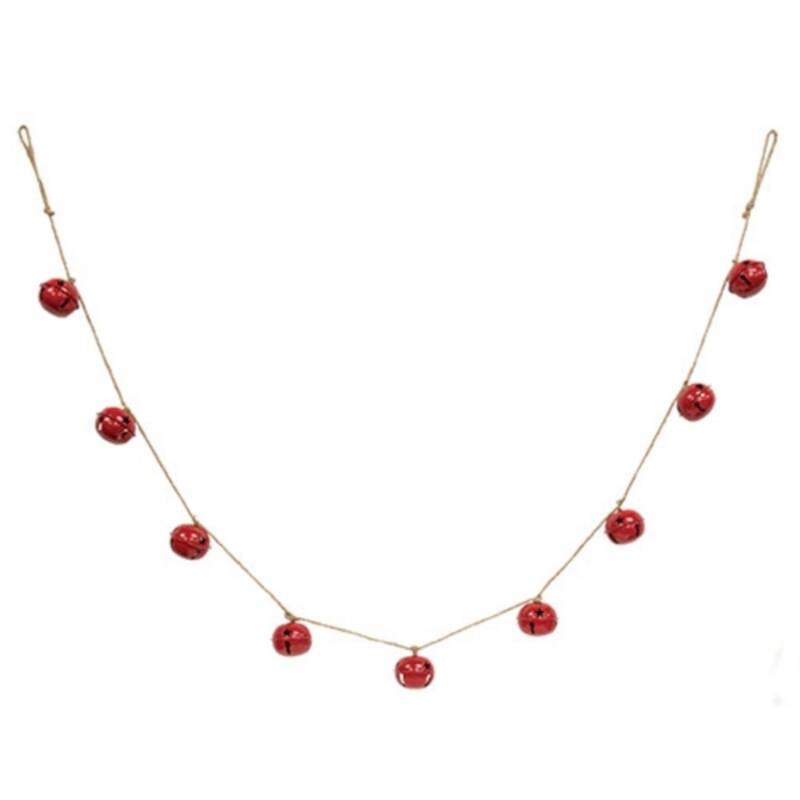 Red Metal Jingle Bell Garland 60” Long with Star Cutout Bells for Christmas Tree Decor