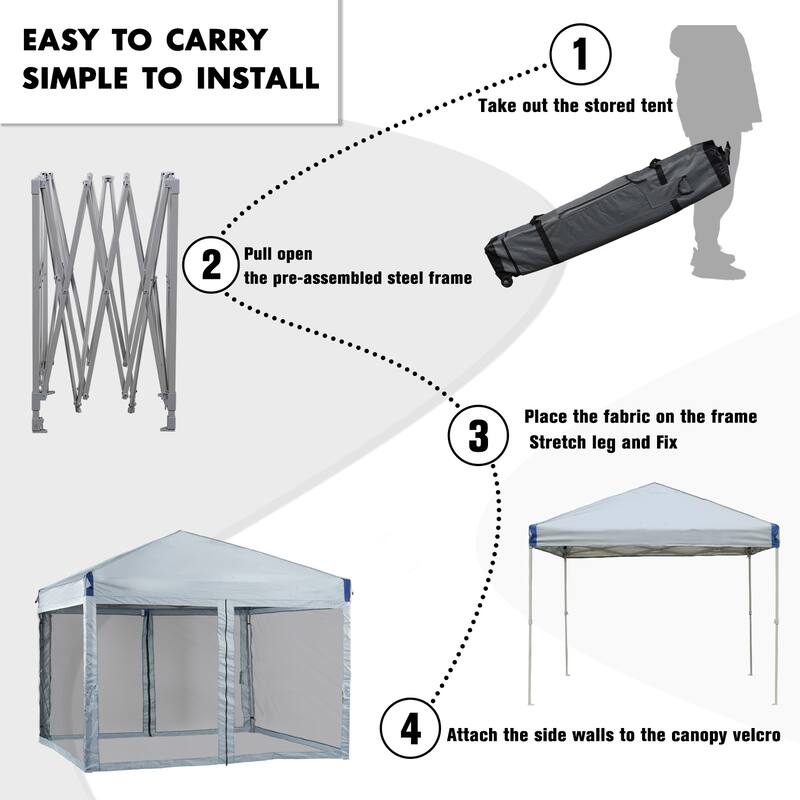 Aoodor 12'x12' Pop Up Canopy Tent with Removable Mesh Sidewalls, Portable Instant Shade Canopy with Roller Bag