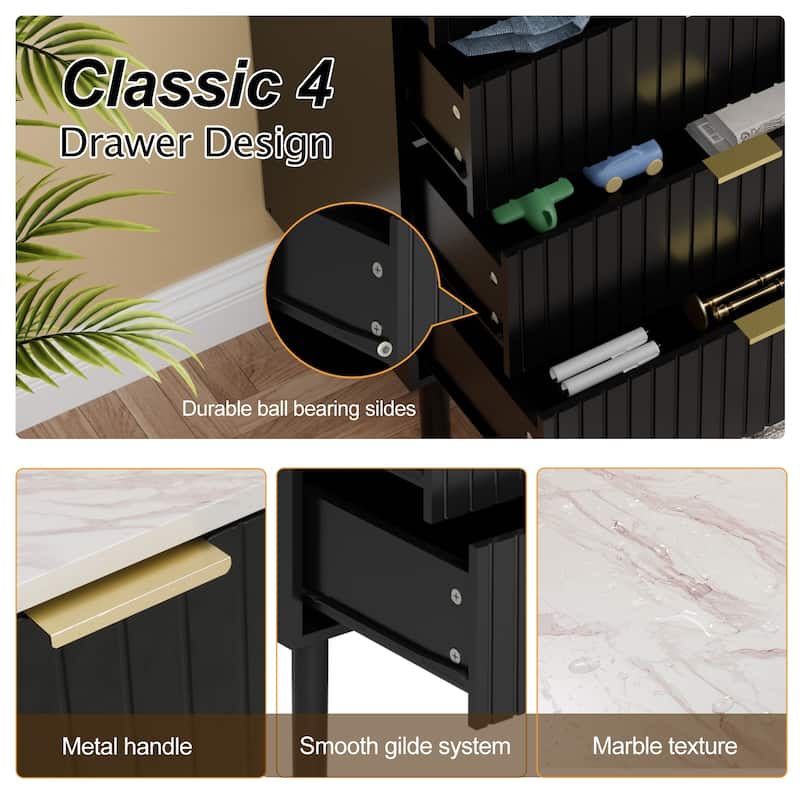 4 Drawers Chest Of Dresser Storage Imitation Marble Texture
