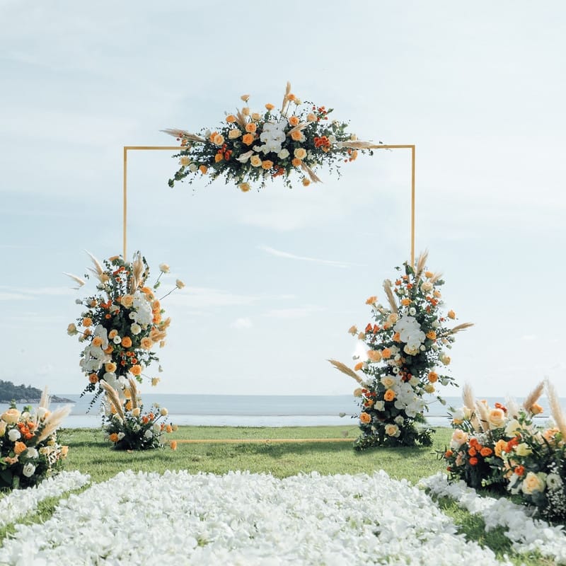 Gold Iron Flat Top Wedding Arbor With Water Bag
