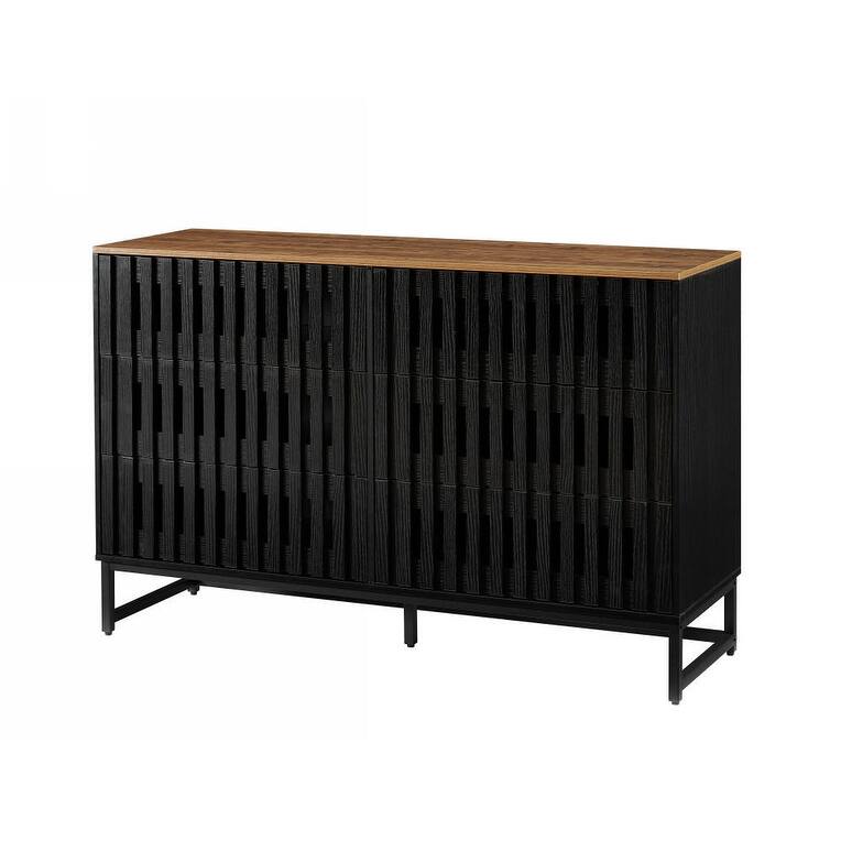 Modern Style Dressing with Grille Stripe Door 3 Drawers and 4 Shelves, for Living Room, Dining Room Office