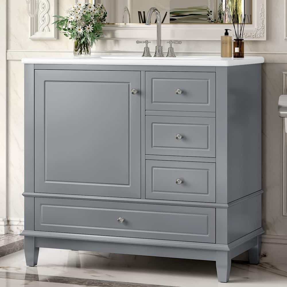 GDFStudio - Isabella 36-Inch Freestanding Bathroom Vanity with Ceramic Sink and Ample Storage Solutions