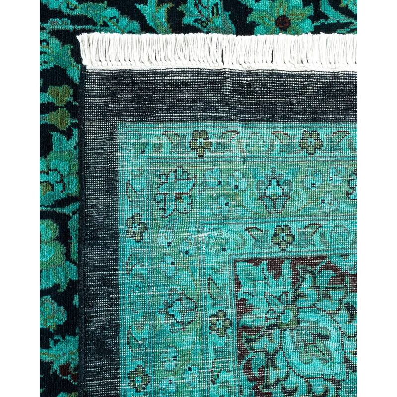 Overton Hand Knotted Wool Vintage Inspired Modern Contemporary Overdyed Green Area Rug - 9' 10" x 13' 7"