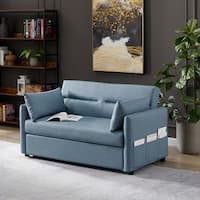 Textured Leather Sofa Bed with Pull-out Bed - Bed Bath & Beyond - 36179669