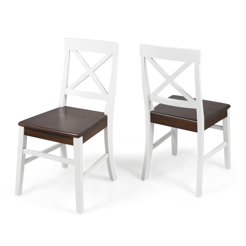 Set of 2 Dining Chair Lounge Chair w/X-Shaped Back, White+Walnut - White+Walnut