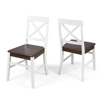 Set of 2 Dining Chair Lounge Chair w/X-Shaped Back, White+Walnut