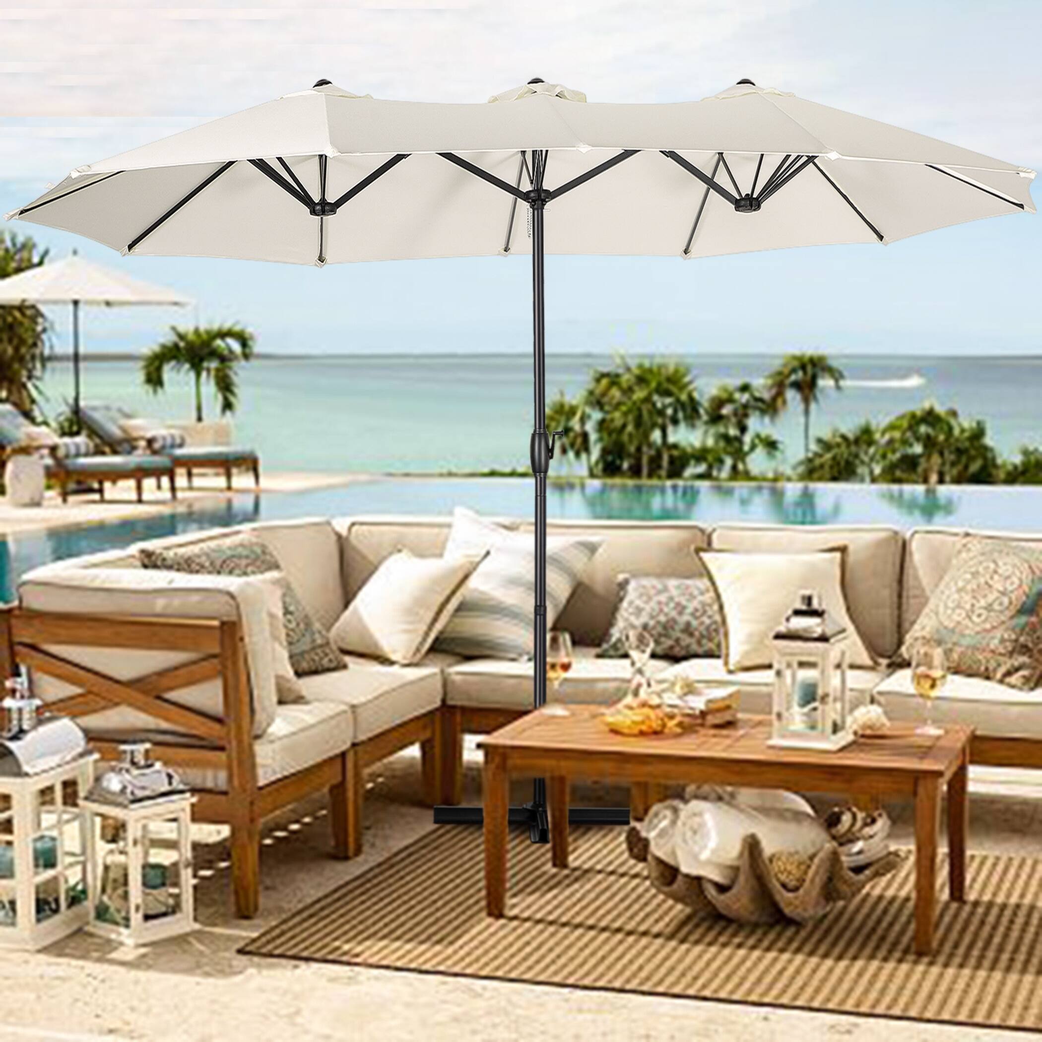 canvas barcelona triple-tier patio umbrella Triple Patio Canopy Umbrella for Backyard, Deck, Pool - Bed Bath & Beyond
