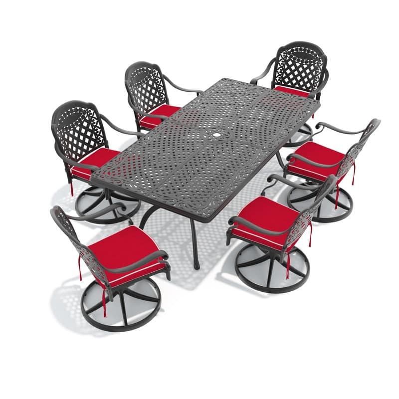 7-Piece Aluminum Rectangular Outdoor Patio Dining Set, 6 Cushioned Swivel Chairs, Table, All-Weather Frames
