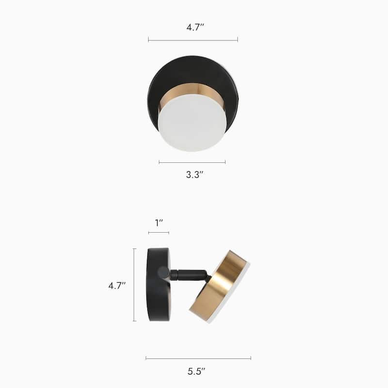 Modern Minimalist 1-Light Black Gold LED Wall Sconces Mini Flush Mount Ceiling Lights - 4.7" L x 5.5" W x 4.7" H