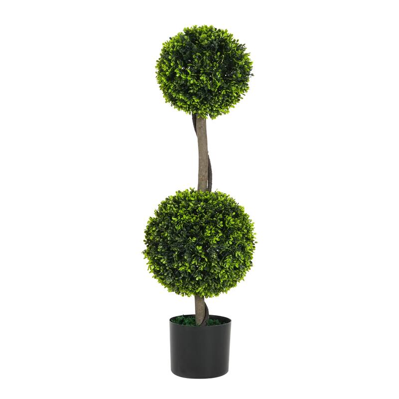 Roomfitters 34'' Artificial Topiary Boxwood Tree Double Ball Set of 2, Faux Decorative Plants for Home Office