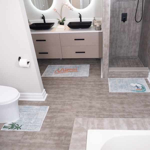 US States Design 3 Piece Bathroom Rugs Set Non Slip Ultra Thin