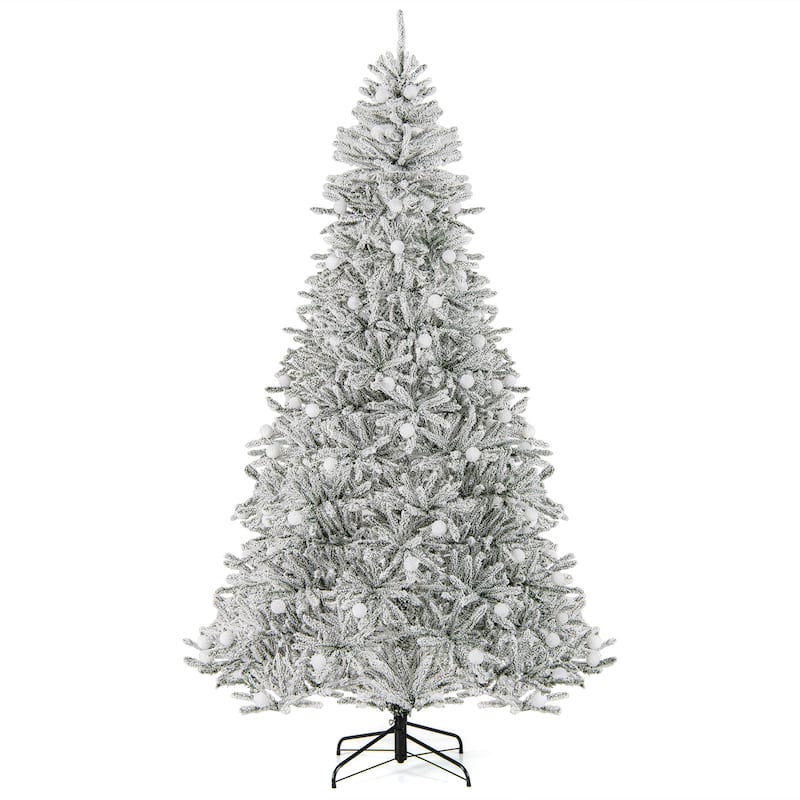 Costway 6/7/8 FT Snow-flocked Artificial Christmas Tree with 51/65/81 - Green & White - See Details