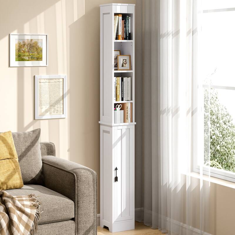 VECELO 70.86” Tall White Bathroom Storage Cabinet with Door Adjustable Shelves Freestanding MDF Waterproof Storage for Bathroom