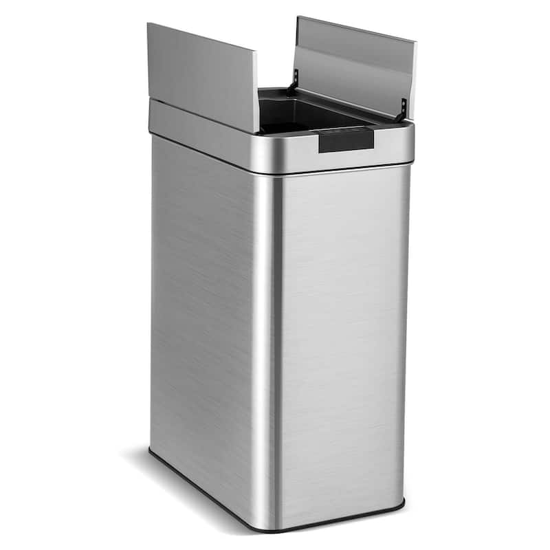 Costway Slim Kitchen Trash Can with Wing Lids 13.2 Gal Automatic