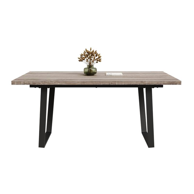 GDFStudio - Kavon Modern Minimalist Wooden Dining Table with Sturdy Metal Frame & Spacious Rectangular Top