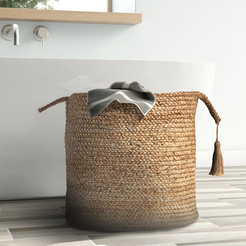 LR Home Montego Solid Natural Jute Decorative Storage Basket (17 in.) - 17" x 17" x 17" - 17" x 17" x 17" - Brown