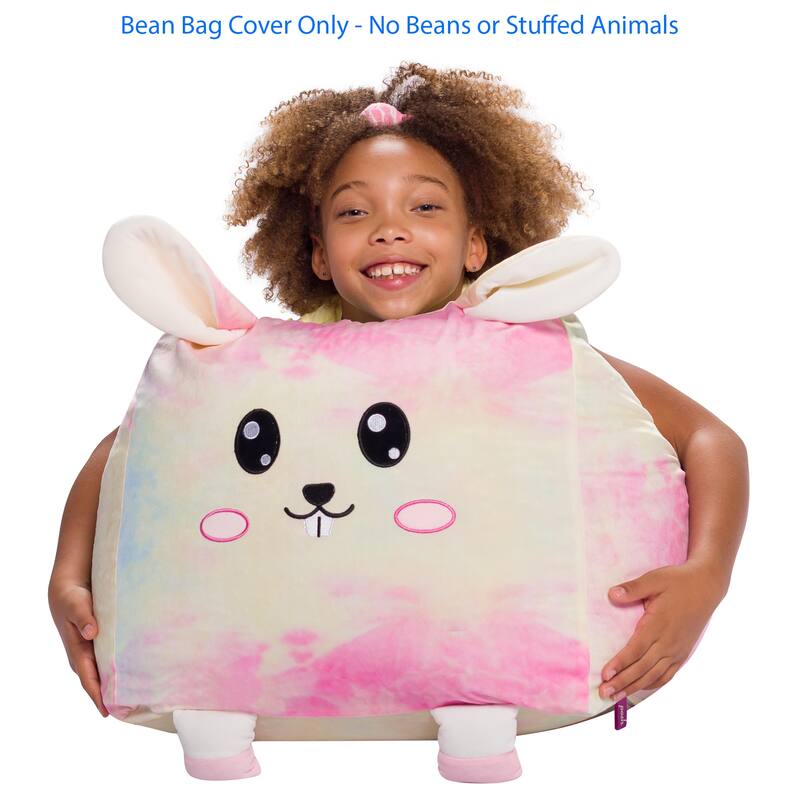 Stuffed Animal Storage Bean Bag Chair Cover only for Kids, Toy Holder - Medium - 18 inch - Tie Dye Bunny