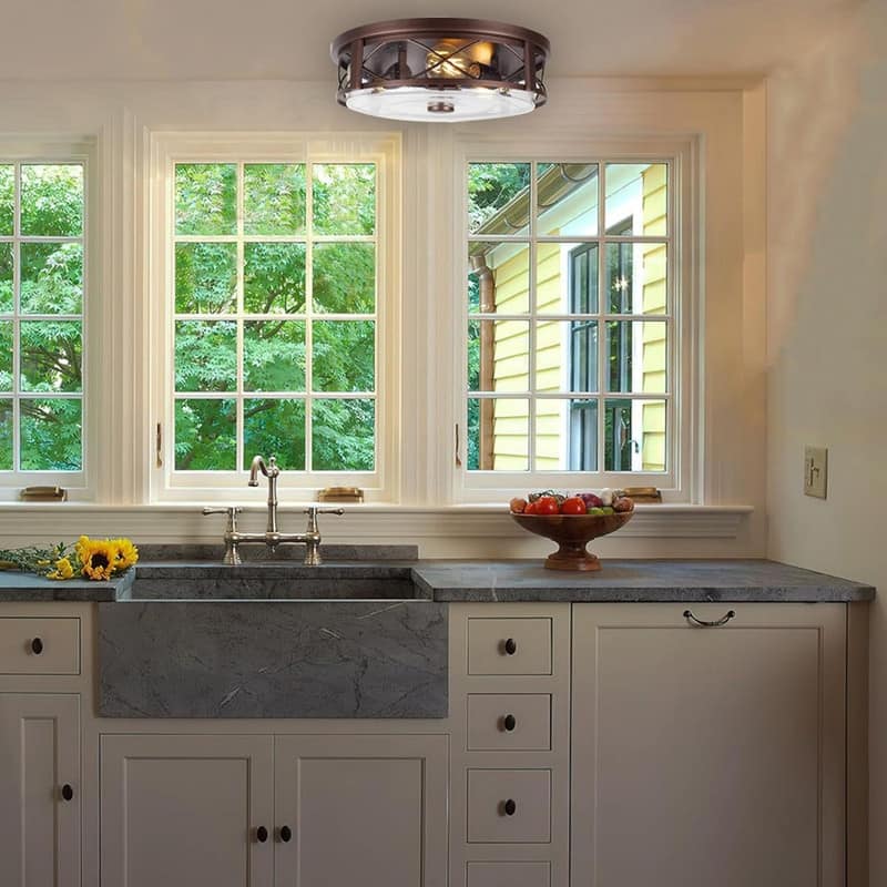 16 Inch ceiling lighting bronze flush mount ceiling light glass metal kitchen lights fixture - 16 Inch