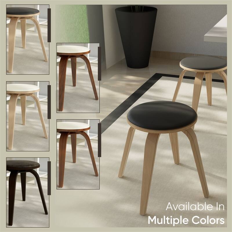Pelya Minimalist Modern Round Counter Stool with Leather Seat & Poplar Wood Frame 360° Swivel Kitchen Bar Stool