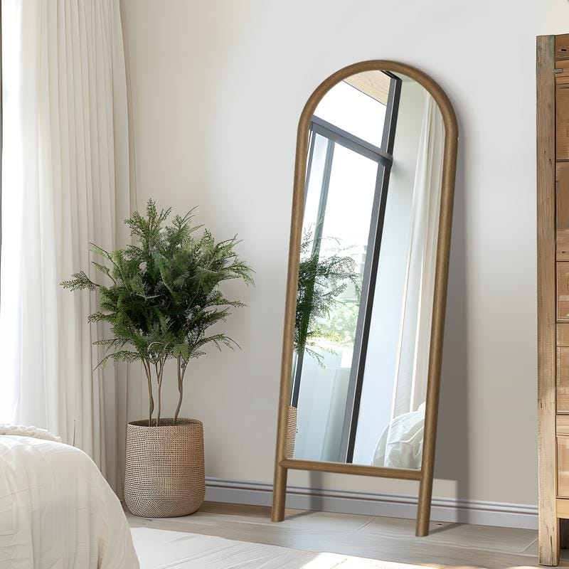 Ladder-Style Arched Solid Wood Framed Full Length Leaning Mirror