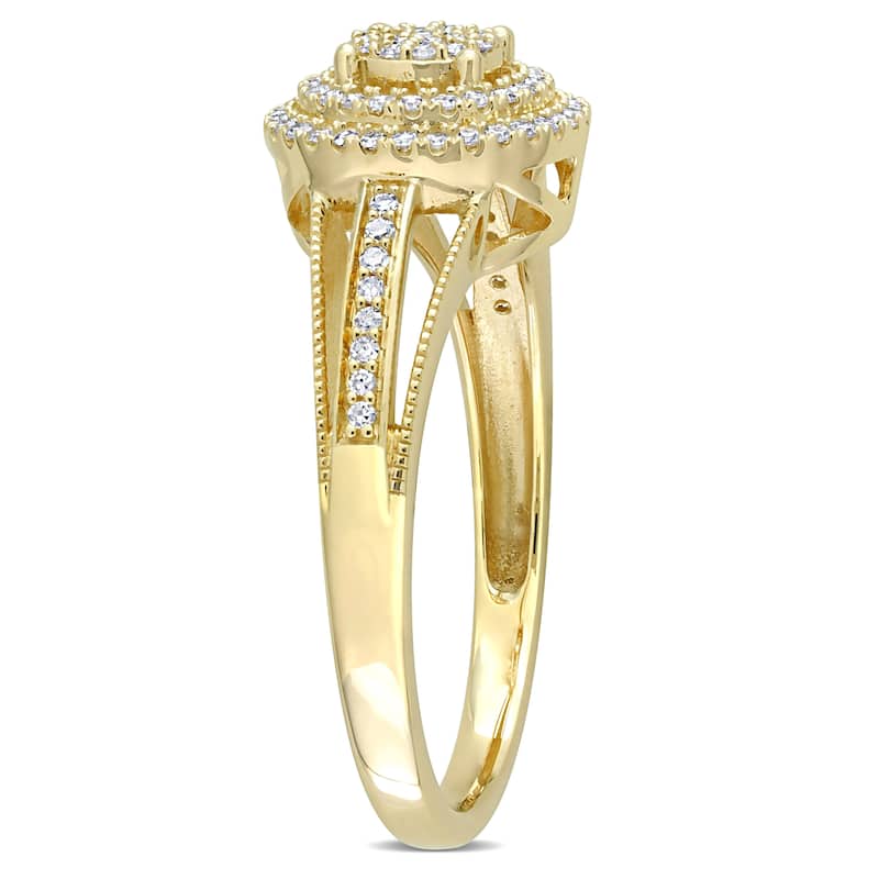 Miadora 1/4ct TDW Diamond Double Halo Cluster Ring in 10k Yellow Gold