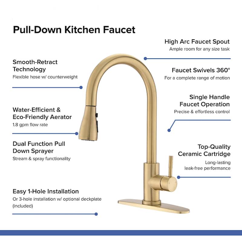 DORNBERG SUS 304 Stainless Steel Kitchen Faucet with Pull Down Sprayer